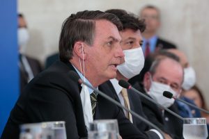 Bolsonaro speaks during a press conference on April 18